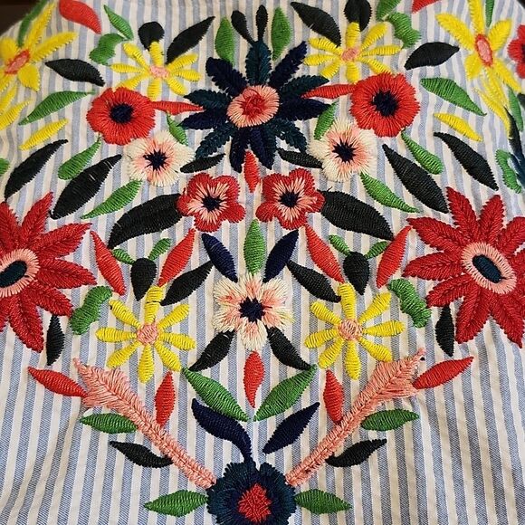 Zara Basic Collection blue & white striped seersucker zip jacket, embroidered S - Picture 9 of 9